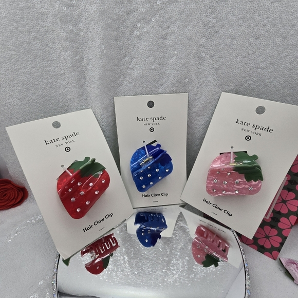 Kate Spade x Target Limited Edition Collection 3 Hair Claw Clips Red Pink Blue - Picture 2 of 16